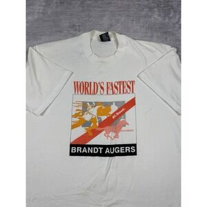 Vintage Farming Shirt Mens XL White Brandt Augers Machinery‎ 90s Single Stitch